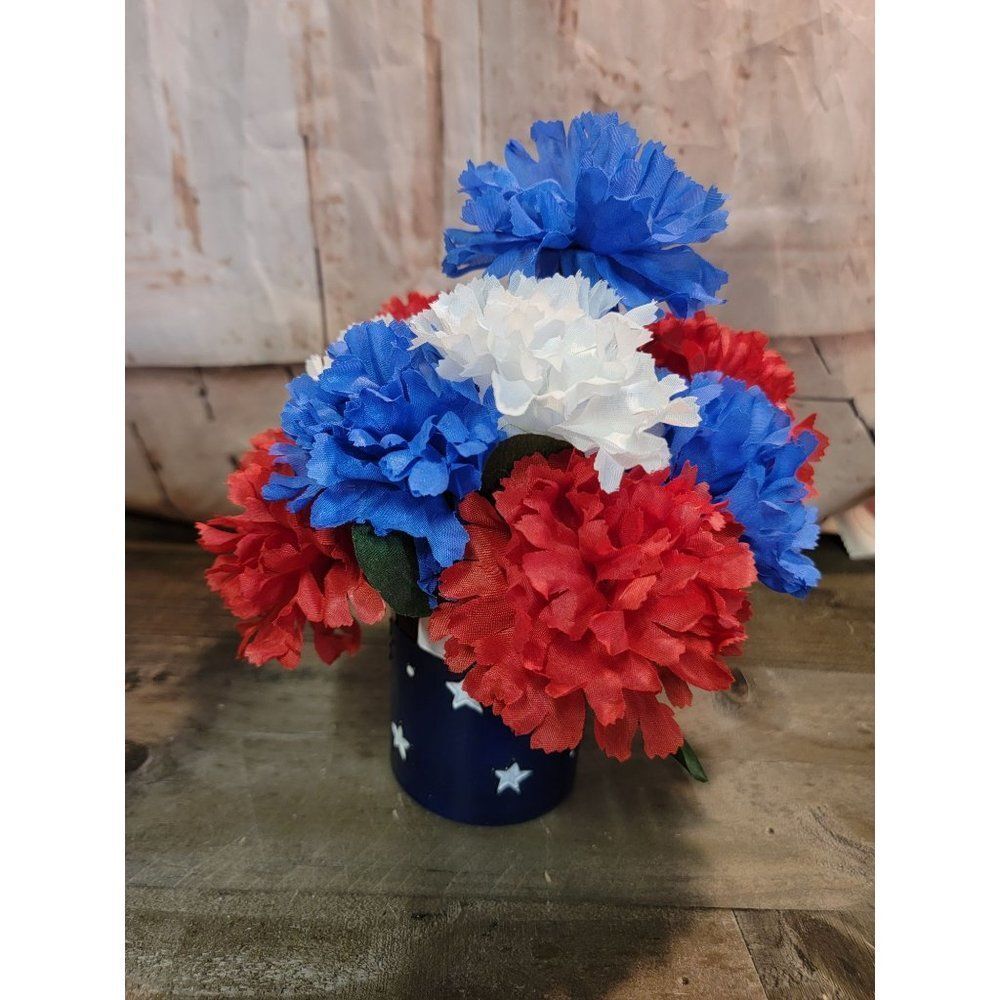 USA American Flag floral flower pot star decor